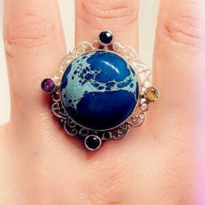 Sea Sediment Jasper Multi Stone Sterling Ring